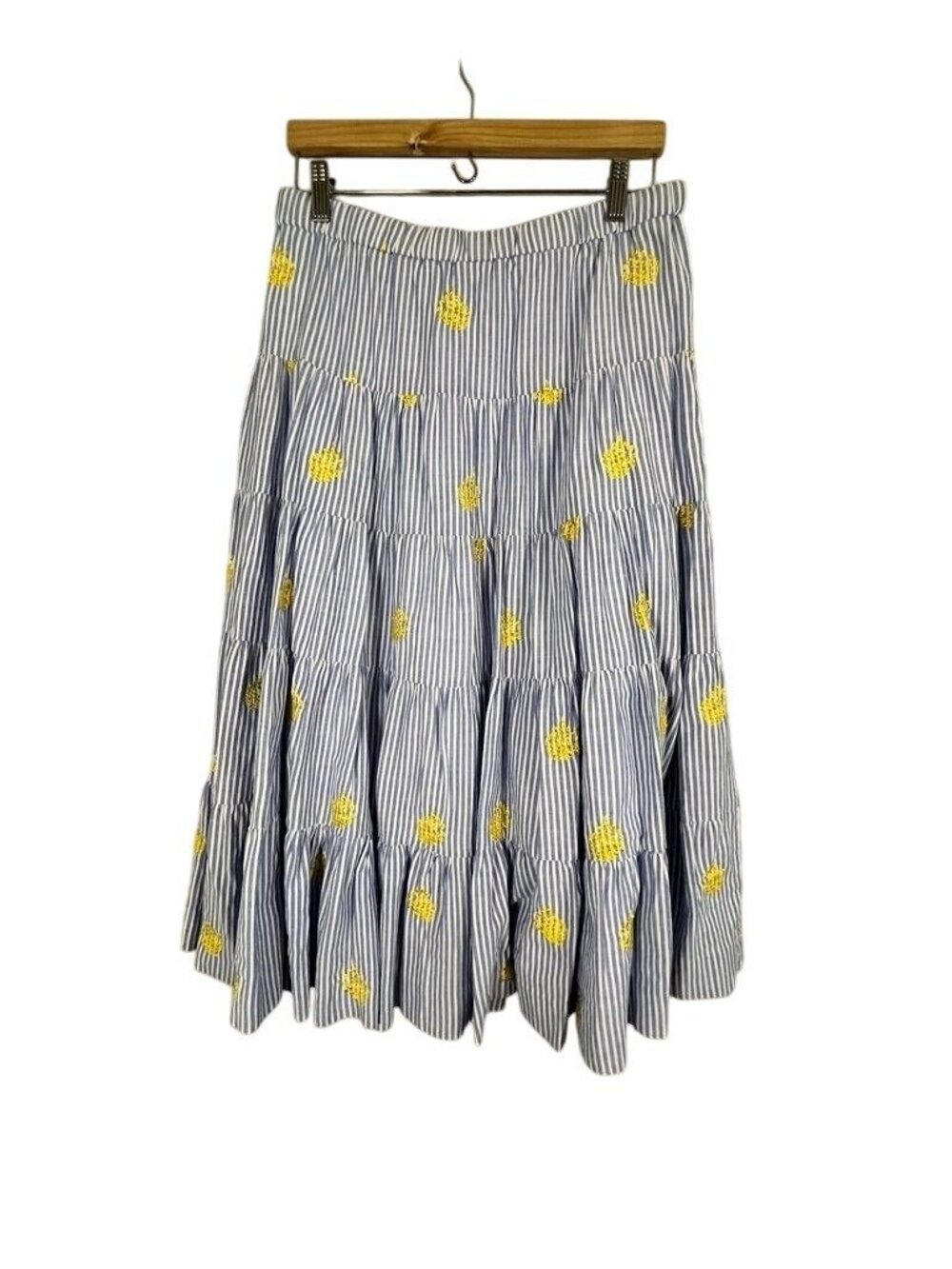 J Crew Striped Pineapple Maxi Skirt M Blue Tiered Preppy Coastal Nautical Chic - Picture 8 of 10